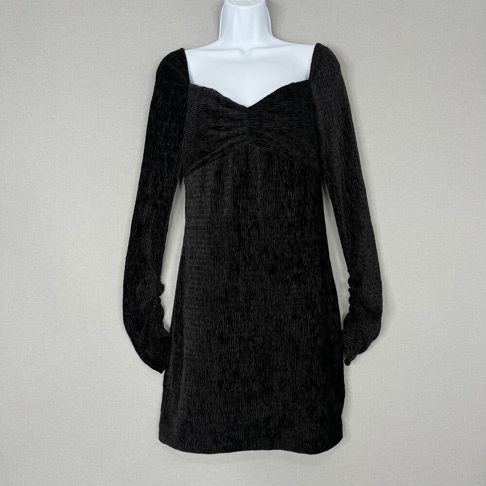 Rebecca Vallance Senna Long Sleeve Mini Dress Women 10 Black Velvet Ruched Party